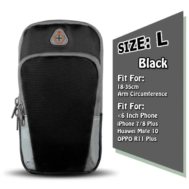 Black (L) Мобильный телефон 6 дюймов S порт повязки чехол для бега для iPhone X 8 Plus Galaxy S9 водонепроницаемый Камо нейлон открытый тренажерный зал Сумка гарнитура порт - Цвет: Black (L)