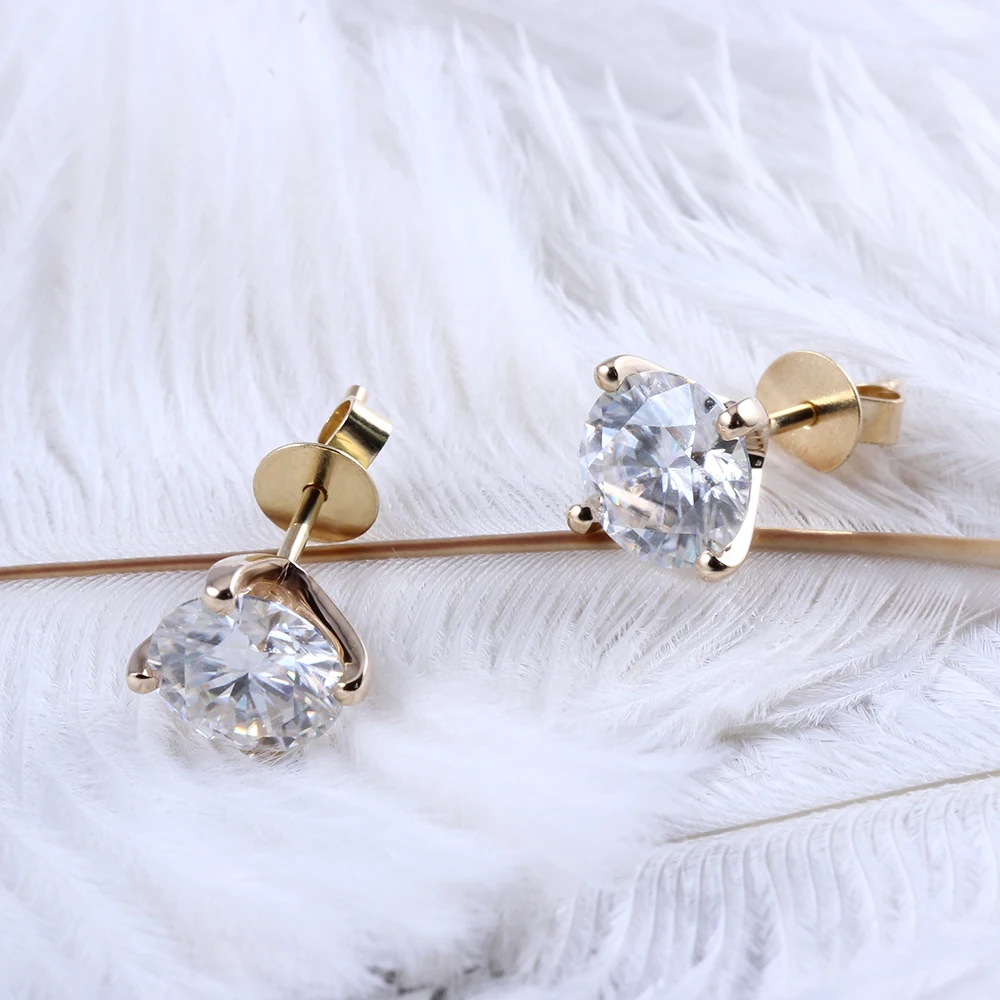 DovEggs 14K 585 Желтое золото F цвет серьги-гвоздики с муассанитом серьги для женщин Свадебные пуш-обратно 5 мм 5,5 мм 6 мм 6,5 мм 7 мм камень