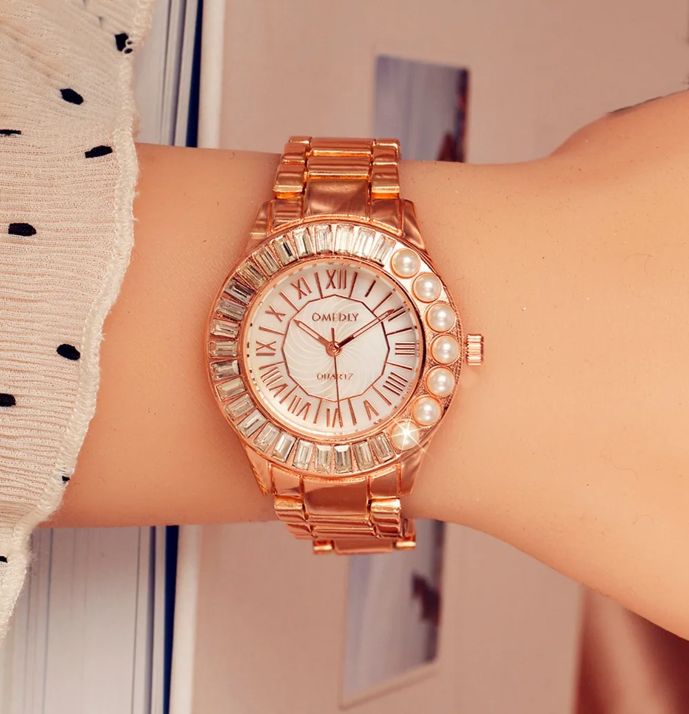 Лидер продаж женские часы с жемчужным циферблатом полностью стразами блестящие