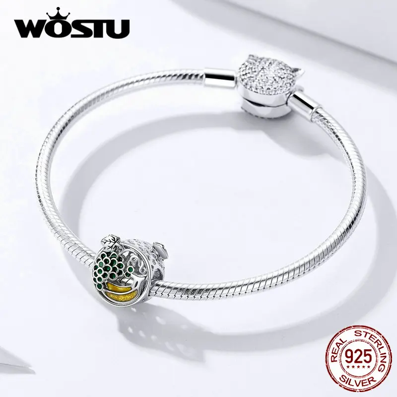 WOSTU, дизайн, фрукты, банан и виноград, бусины, 925 пробы, серебро, шарм, подходит для оригинального DIY браслета, изготовления ювелирных изделий, FIC1181
