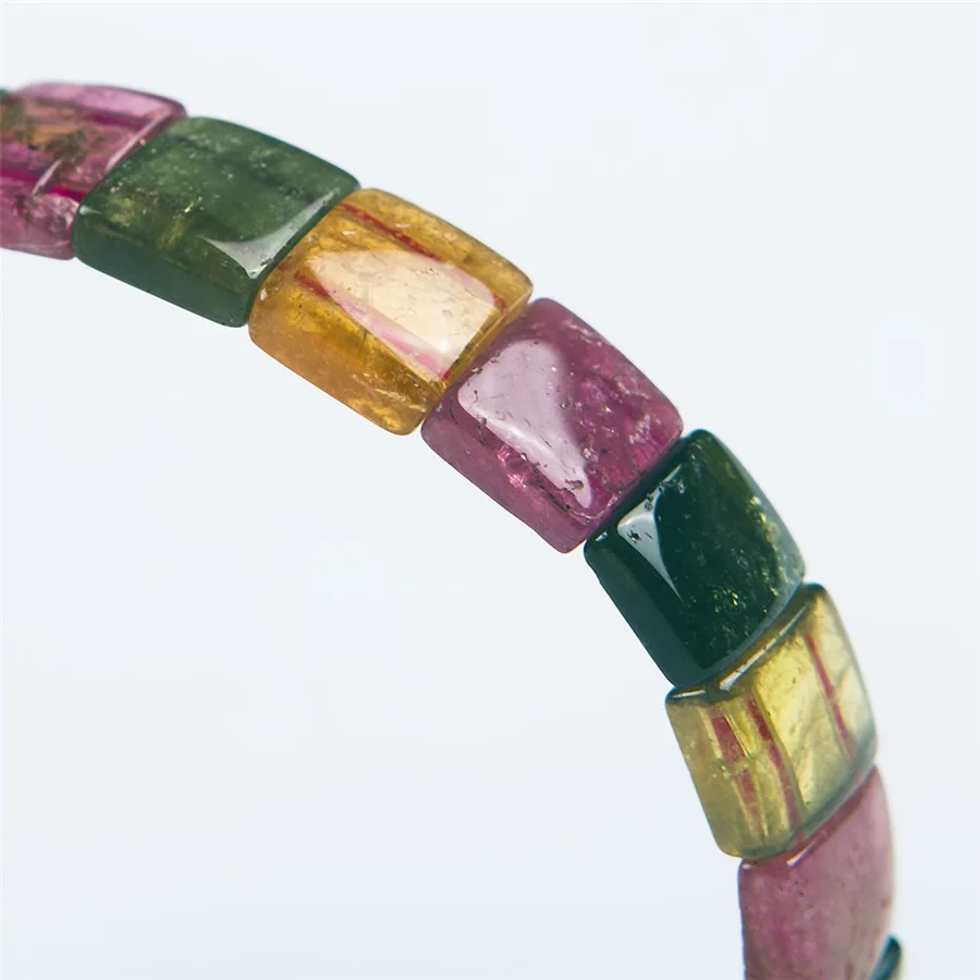 Genuine Natural Colorful Tourmaline Stone Crystal Rectangle Beads Fashion Stretch Bracelet 10*9*3mm |