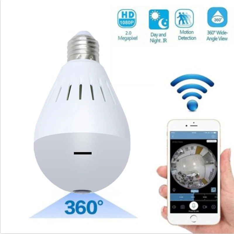 1080P 360 панорамная видеокамера Wifi домашняя беспроводная сеть рыбий глаз Ipcam светильник лампа камера s