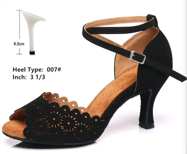 black 8.5cm heel Ljtail/черные атласные туфли для латинских танцев; женская классическая обувь для бальных танцев; обувь для сальсы; вечерние сандалии; обувь на среднем каблуке 7,5 см туфли бальные женская летняя обувь для танца - Цвет: black 8.5cm heel