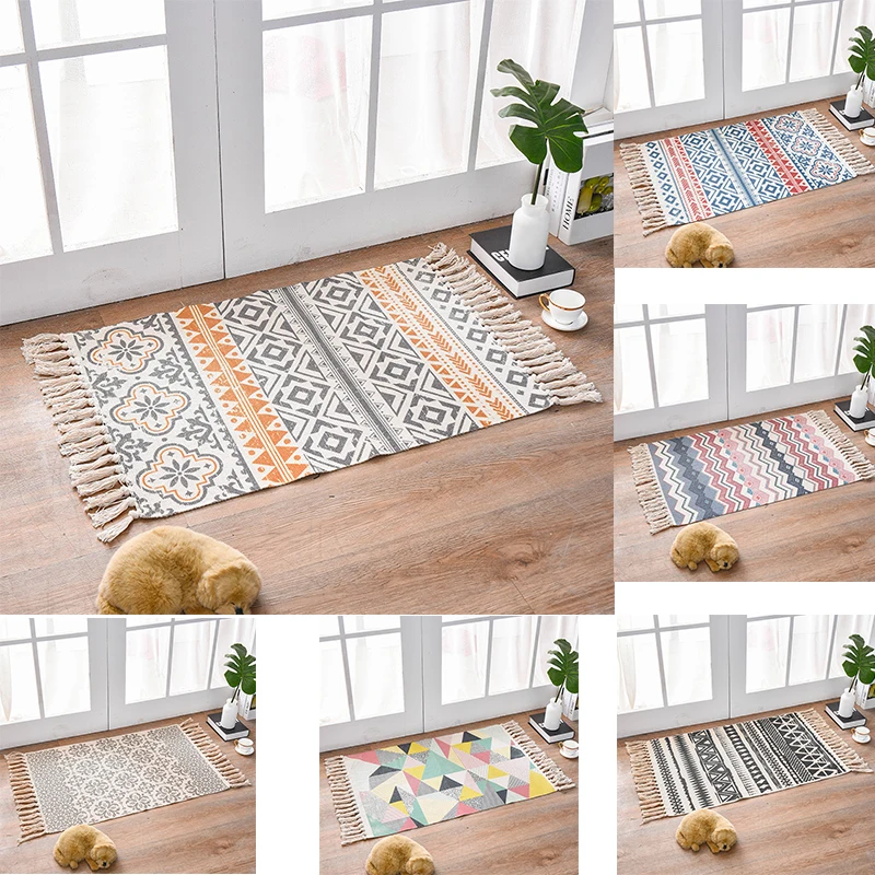 Morroco Carpet For Living Room Bedroom Rug Cotton Tassels Sofa Dyed Table Ruuner Bedspread Tapestry Home Decoration 60X90cm size