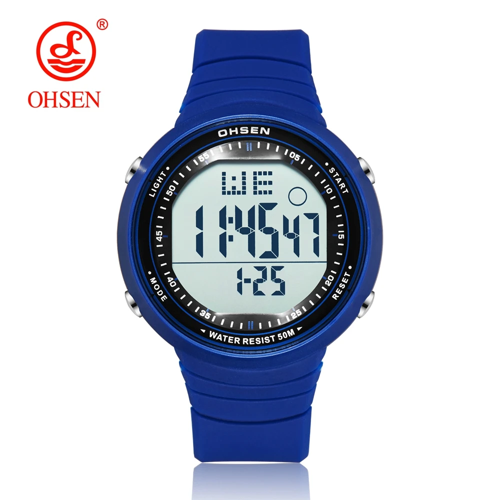 OHSEN цифровые ЖК-спортивные наручные часы мужские Relogio Masculino 50 м Водонепроницаемый Будильник Дата Резина модные белые спортивные часы для улицы подарок