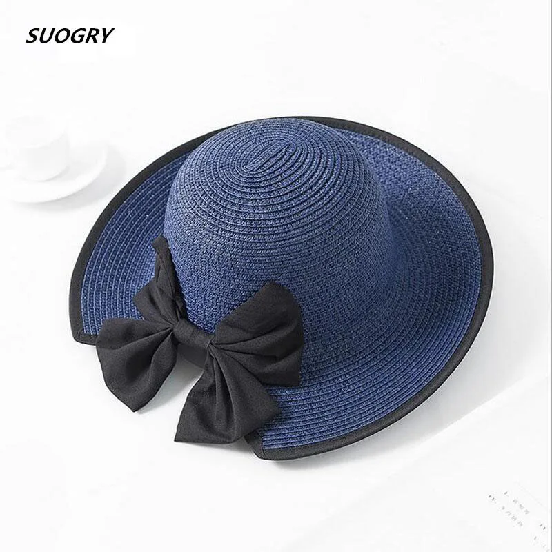 

Шляпа женская Соломенная с большим бантом, Пляжная Панама с широкими полями, шляпа от солнца, лето 2018