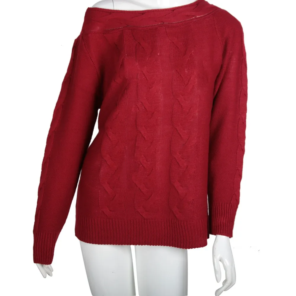 2018 осень-зима вязаный свитер женский сексуальный с открытыми плечами длинным