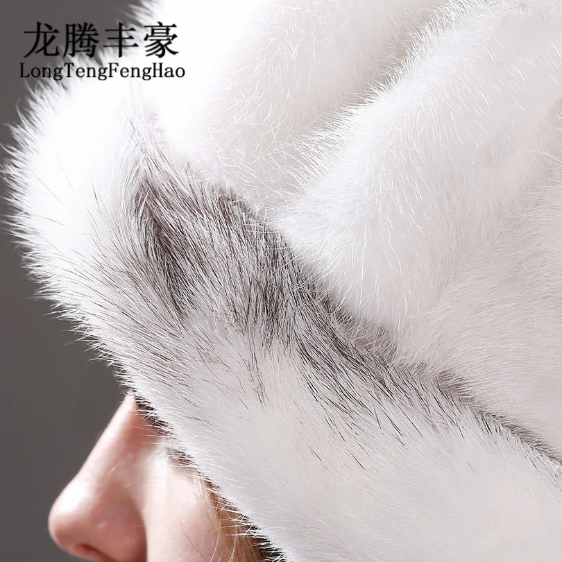 Женская шапка из цельного меха норки элегантная вязаная 100% натурального