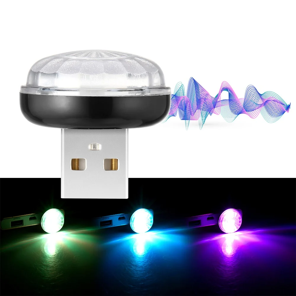 Светодиодный USB автомобильный атмосферный светильник RGB Мини Романтический 3 Вт праздничный светильник s музыка звуковая лампа декоративная лампа авто аксессуары