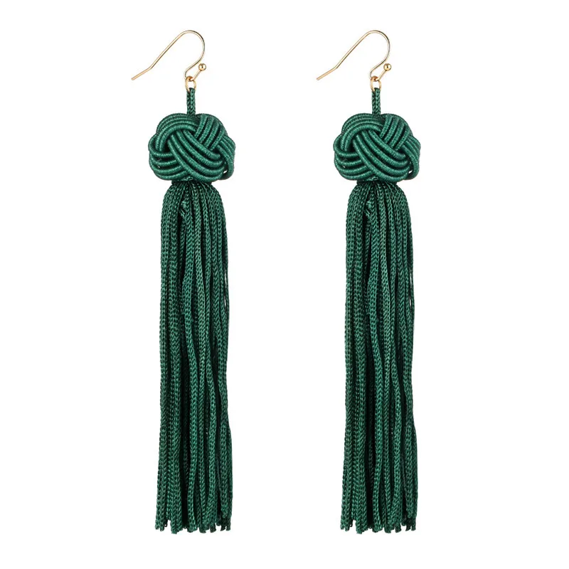 green Crazy Feng кисточка ручной работы серьги Мода черный, красный желтый и зеленый цвета Длинные мотаться уха Broncos шелк бахромой украшения для женщин - Окраска металла: green