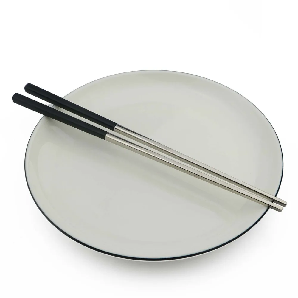 black silver 1 Pair Stainless Steel Chopsticks Long Plating Gold Square Chopsticks Sushi Reusable Black White Korean Splicing Chopsticks Set - Цвет: black silver