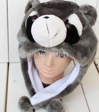 Raccoon Промо-акция! Новая зимняя шапка с рисунком животных из мультфильма, пушистая плюшевая шапка унисекс, лучшая новинка, подарок для мальчика, девочки, друга с ушками - Цвет: Raccoon