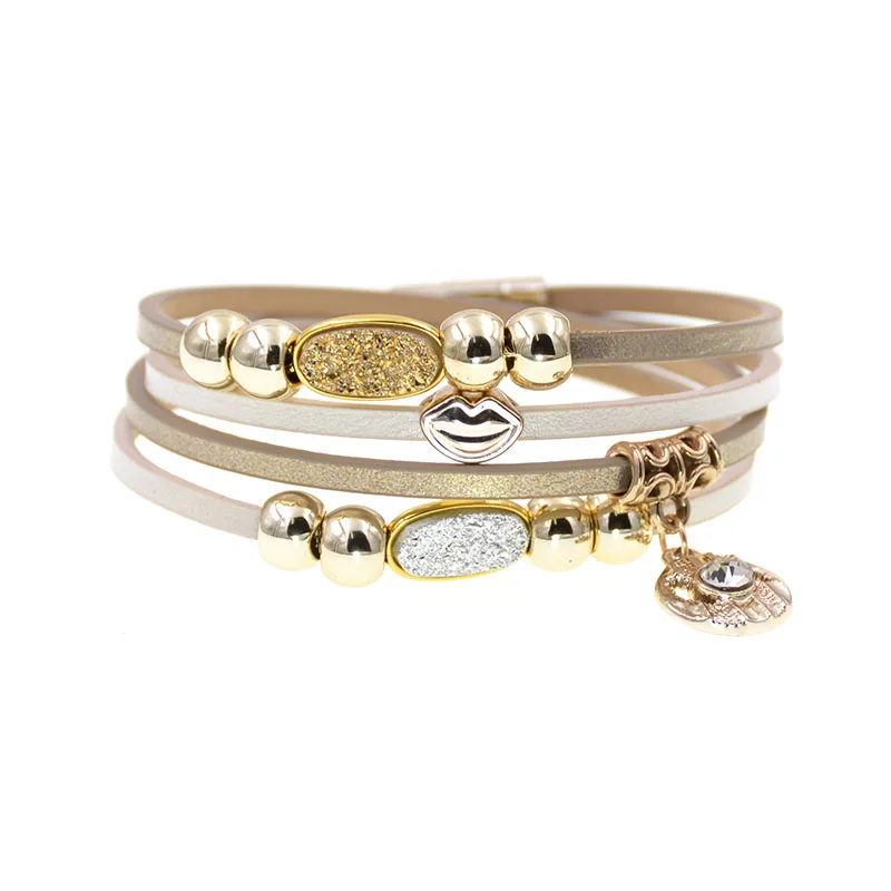 WELLMORE Двухслойный Кожаный браслет Модный бисерный очаровательные браслеты для