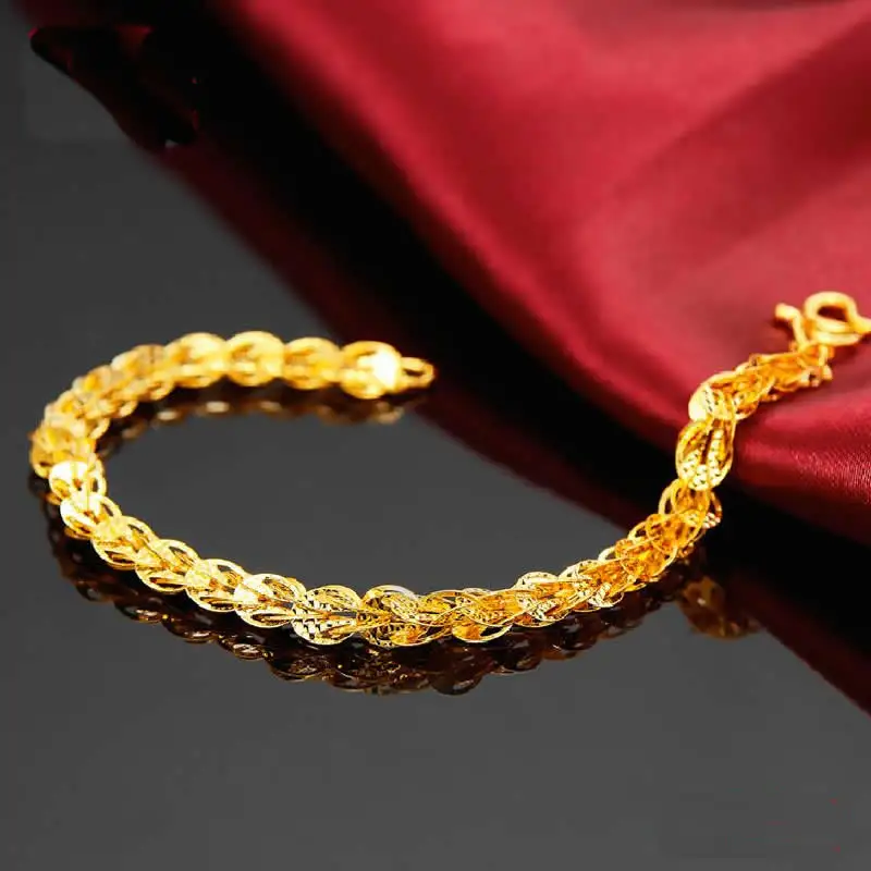 Аутентичный 999 желтый золотой браслет/24K желтое золото тяжелый дизайнерский