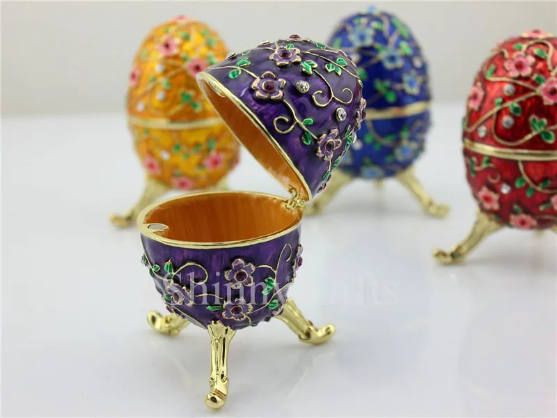 Pewter Enamel Handmade Gift Crystal metal Easter Egg Trinket Box Flower Decor Vintage Russia Magnet Craft | Дом и сад