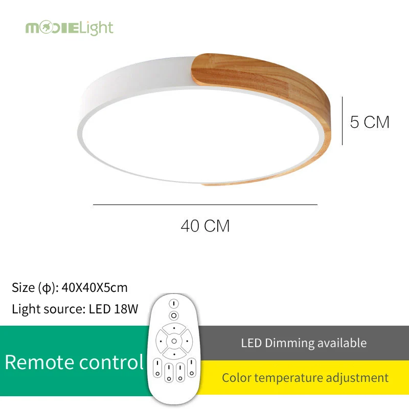 Dia40cm RC Dimmer Круглый Деревянный светодиодный потолочный светильник с пультом дистанционного управления, цветной потолочный светильник для гостиной, столовой, кухни - Цвет корпуса: Dia40cm RC Dimmer