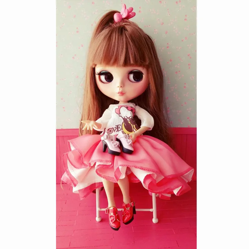 1 пара милых туфель в стиле Лолиты с бантом на высоком каблуке для кукол Blyth, Pullip, Azone, OB, Licca, Momoko 1/6