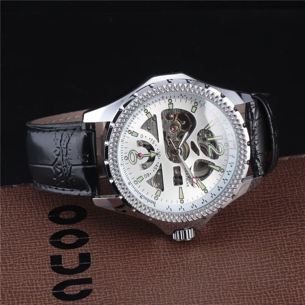 Классические Механические часы с ремешком на кожаном ремешке | Наручные