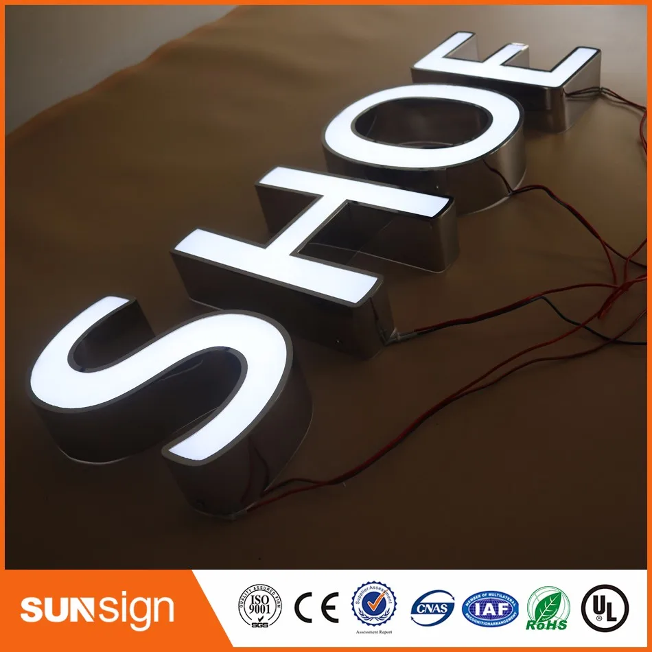 Factory Outlet Outdoor waterproof high brightness acrylic front stainless steel sides led light up letters shop sign