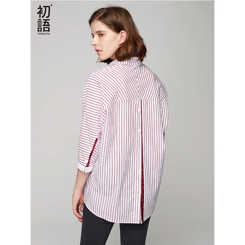 Toyouth New Loose Women Autumn Blouses Asymmetrical Patchwork Batwing Sleeve Blouse All Match Striped Female Tops Shirts|Рубашки| |