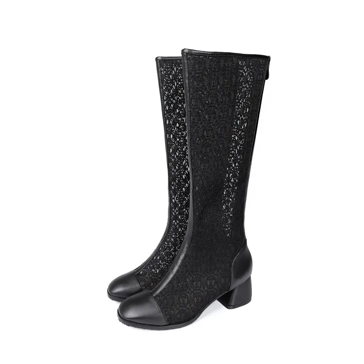 pu(black) CDAXILAN/Новое поступление; женские ботинки; дышащие замшевые сапоги до колена из искусственной кожи на среднем каблуке с круглым носком; женская летняя обувь для девочек - Цвет: pu(black)