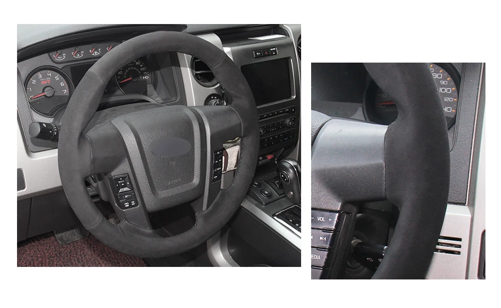 DIY черная замша рулевого колеса автомобиля крышки для Ford F150 F-150 SVT Raptor 2010 2011 2012 2013 интимные аксессуары Запчасти