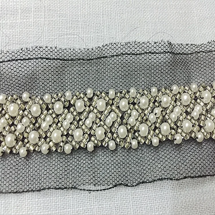 2 ярда ручной работы жемчуг бахрома горный хрусталь кружево с декоративными