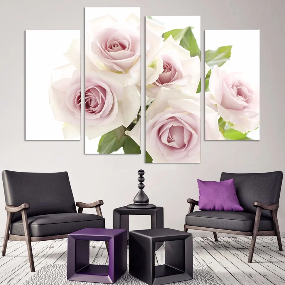 

JIE DO ART 4 pieces romantic canvas painting rose flower painting mural art picture living room printed on canvas