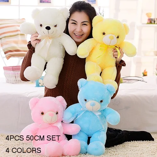 4Pcs 50cm Set Световой 30/50/80 см творческий светильник Up светодиодный Мишка мягкая животные плюшевые игрушки красочные светящиеся Teddy Bear Рождественский подарок для детей - Цвет: 4Pcs 50cm Set