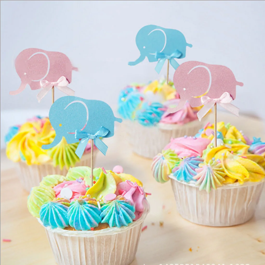 10 шт. синие и розовые топы с изображением слона кекса пики торты для маленьких