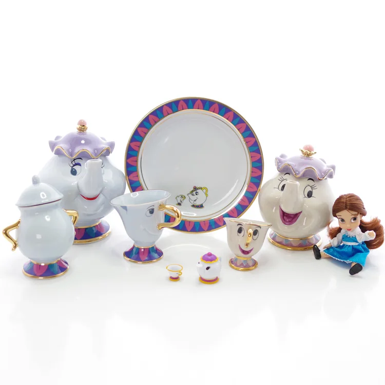 

New Arrive Beauty and the Beast Tea Set Cartoon Mrs Potts Chip Cup Ceramic Plate Tea or Cake Dish Princess Dining Plate Gift