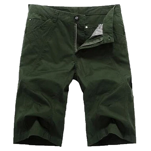 Army Green Мужские летние хлопковые шорты, пляжные шорты, дышащие,, повседневные шорты, свободные Бермуды, мужские бриджи, большой размер 40, 42, 44, хаки - Цвет: Army Green