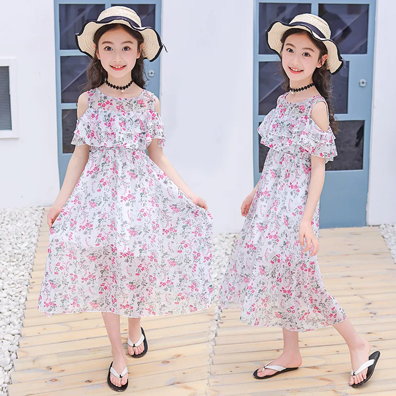 Платье для девочек летние платья детей элегантные богемные с открытыми плечами