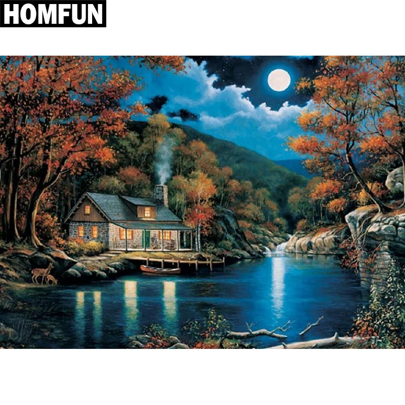 

Алмазная 5D картина HOMFUN «ночная сцена», вышивка крестиком, полная выкладка, квадратная/круглая, «сделай сам», домашний декор, подарок, A00932
