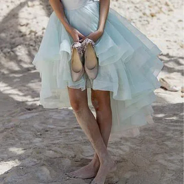 

Fashion Horsehair High Low Tulle Skirt Tiered Multilayer Pale Blue Asymmetrical Tutu Skirts Custom Made Lolita Beach Saias