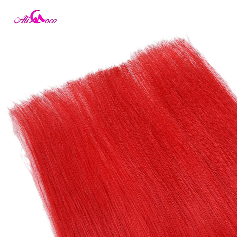 Али Коко прямые волосы пучки с 4*4 закрытие красные бразильские человеческие