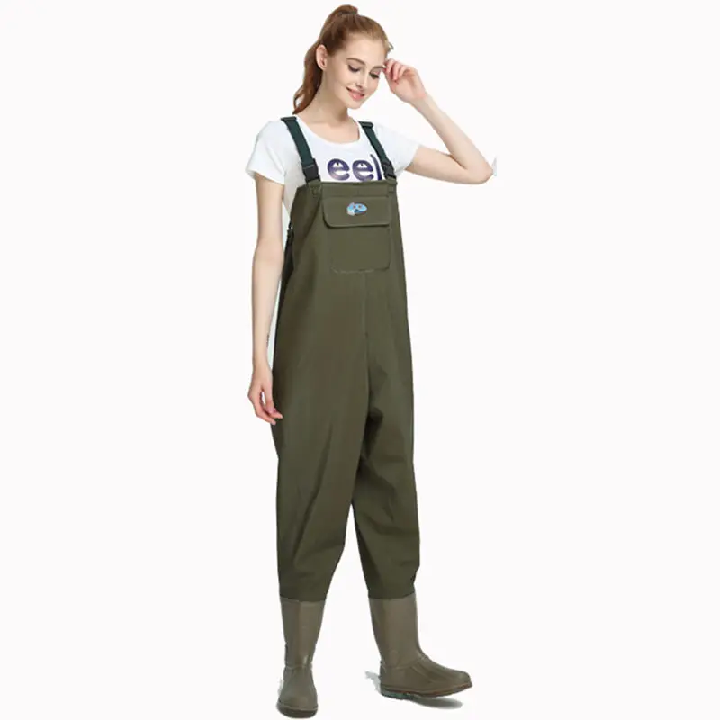 

High-Jump 0.9mm Unisex Multi-Used Siamese Fishing Waders PVC Breathable Chest Waterproof Overalls Oxford End Waders for Fishing