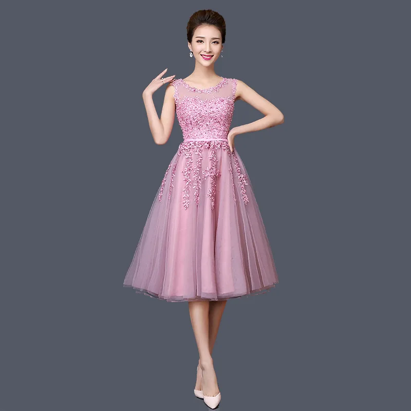 XFYH2316 # розовые кружевные Короткие Выпускные платья подружки невесты потрясающий