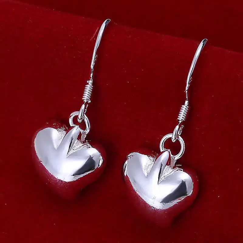 Free shipping 925 sterling silver jewelry earring fine cute peach heart pendant wholesale and retail SMTE111 | Украшения и