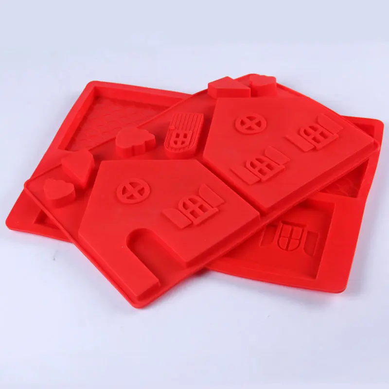 

Large Size Christmas House Chocolate Mold Cookie Waffle Silicone Mold Baking Tools for Cakes random color