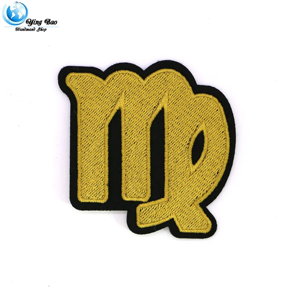 

New 1 pcs size : 6.8*7cm Iron-on Embroidered Gold Virgo logo STYLE garment Appliques accessory patches Free shipping P-136
