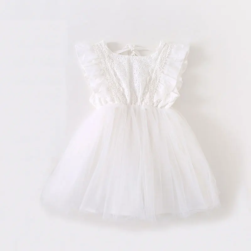 Новое летнее платье для девочек, Vestidos, платье для девочки "Принцесса"; отделка: кружево, вечерние платье короткий рукав мини платье подарок на день рождения - Цвет: Белый