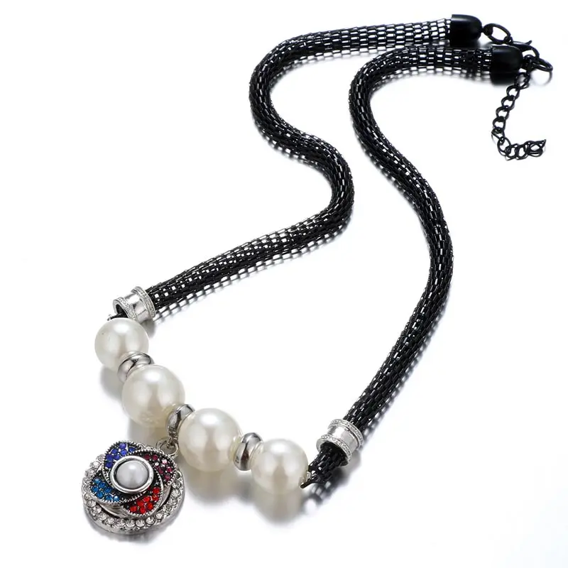 

Новый DJ0092 элегантный винтажный Стразы Имитация жемчуга ожерелье 60 см подходит DIY 18 мм кнопки ювелирные изделия оптом