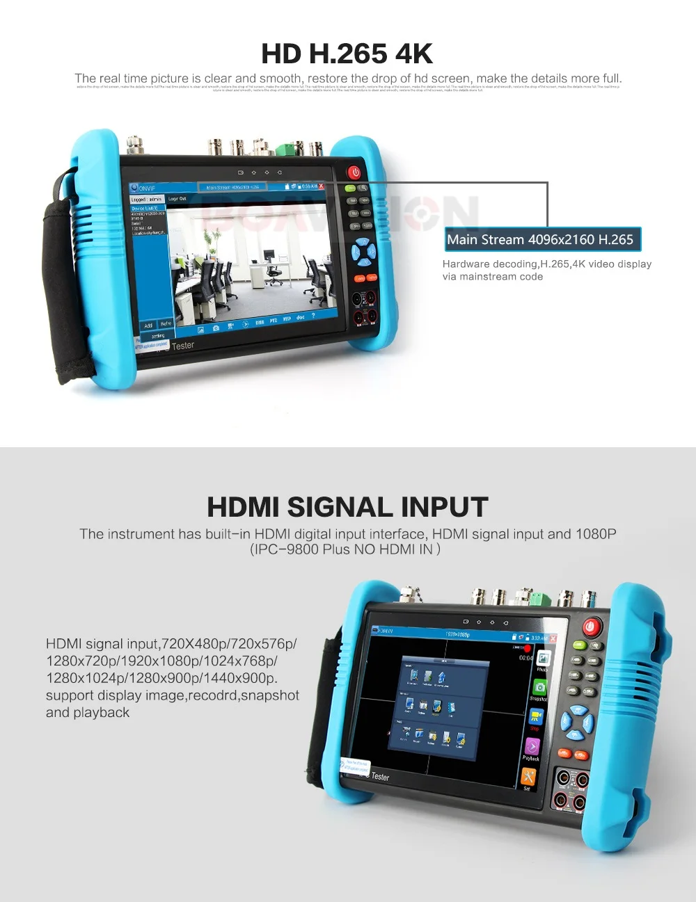 7 дюймов ручной IPC AHD TVI CVI CCTV тестер IPC9800 плюс с H.265/H.264, 4 к видео дисплей Многофункциональный ONVIF