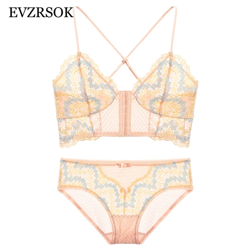 2018 новый комплект бюстгальтер и трусики с застежкой спереди бесшовное кружевное