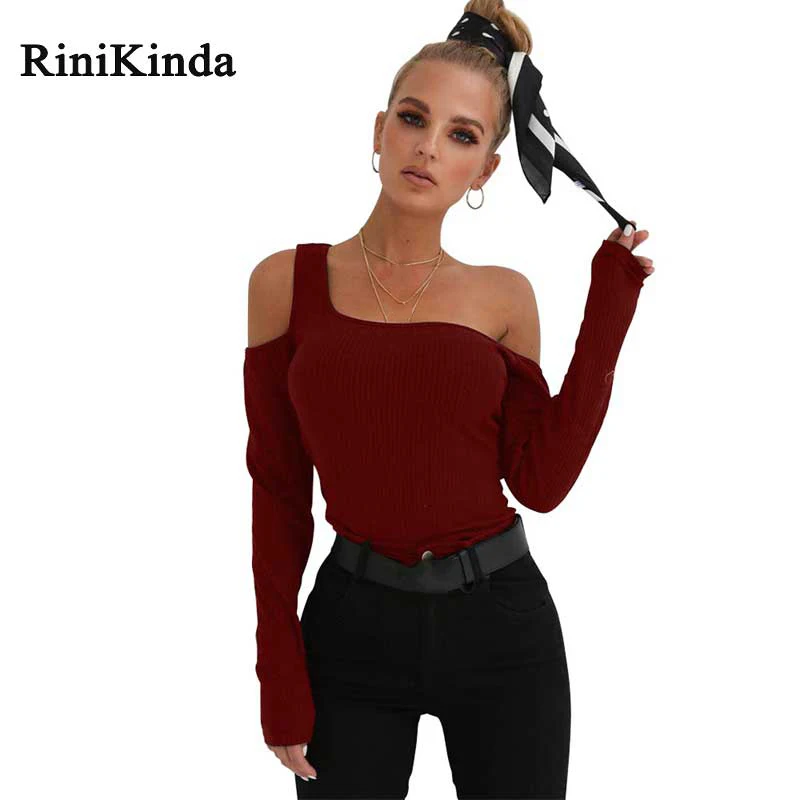 RINIKINDA новинка женская футболка с длинным рукавом открытая однотонная
