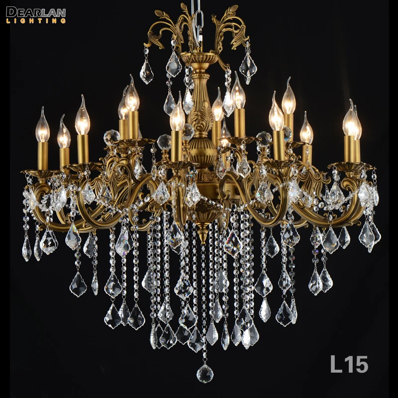 15 Lights Brass Color Bronze Finish Crystal Chandelier Lamp Big Lustre Light Fixture 2 tiers Villa Cristal Lighting | Лампы и