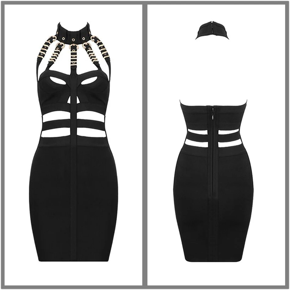 Новинка, Осеннее женское Бандажное платье, Vestido, вечерние платья знаменитостей, без рукавов, сексуальные, полые, мини, короткие, вечерние платья