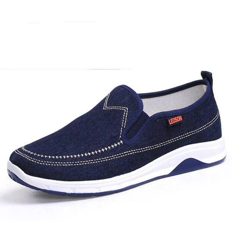 Мокасины мужские без застежки дышащие холщовые туфли из денима мягкая кожа