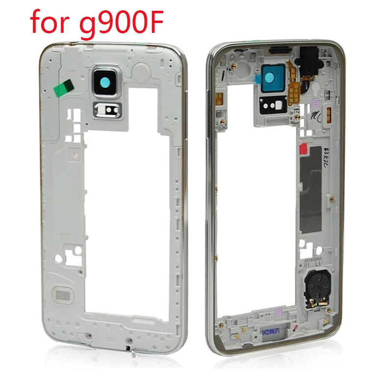Оригинальный корпус средней рамки + крышка камеры для Samsung Galaxy S5 G900F G900FD с двумя sim